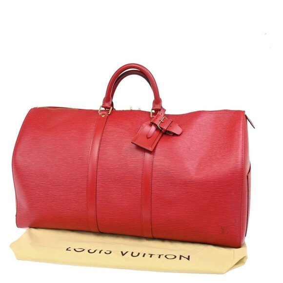 LOUIS VUITTON Keepall 55 LV Logo Travel Hand Bag Epi Leather Red - Picture 1 of 16